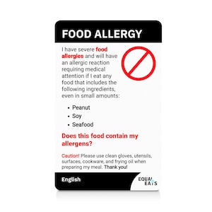 Customized Food Allergy Translation Card