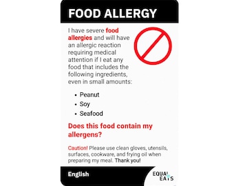 Customized Food Allergy Translation Card