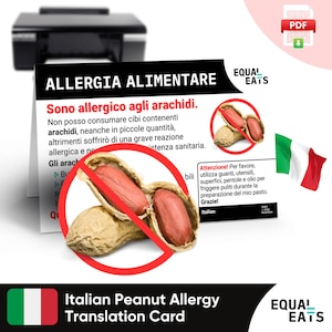 Italian Peanut Allergy Translation Card, Instant PDF Digital Download, Eat Safe in Italy, Equal Eats, Medical ID Card