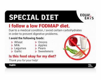 Low FODMAP Diet Card • Dietary Restaurant Card for Low FODMAP Diet • Travel Gift • 50 Languages • Equal Eats