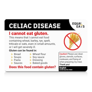 Plastic Gluten-Free Translation Card for Celiac Disease | Restaurant & Travel Dining Card | Choose 58 Languages | Medical Alert