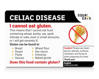 Plastic Gluten-Free Translation Card for Celiac Disease | Restaurant & Travel Dining Card | Choose 58 Languages | Medical Alert