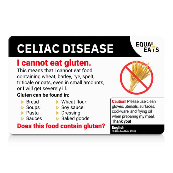 Plastic Gluten-Free Translation Card for Celiac Disease | Restaurant & Travel Dining Card | Choose 58 Languages | Medical Alert