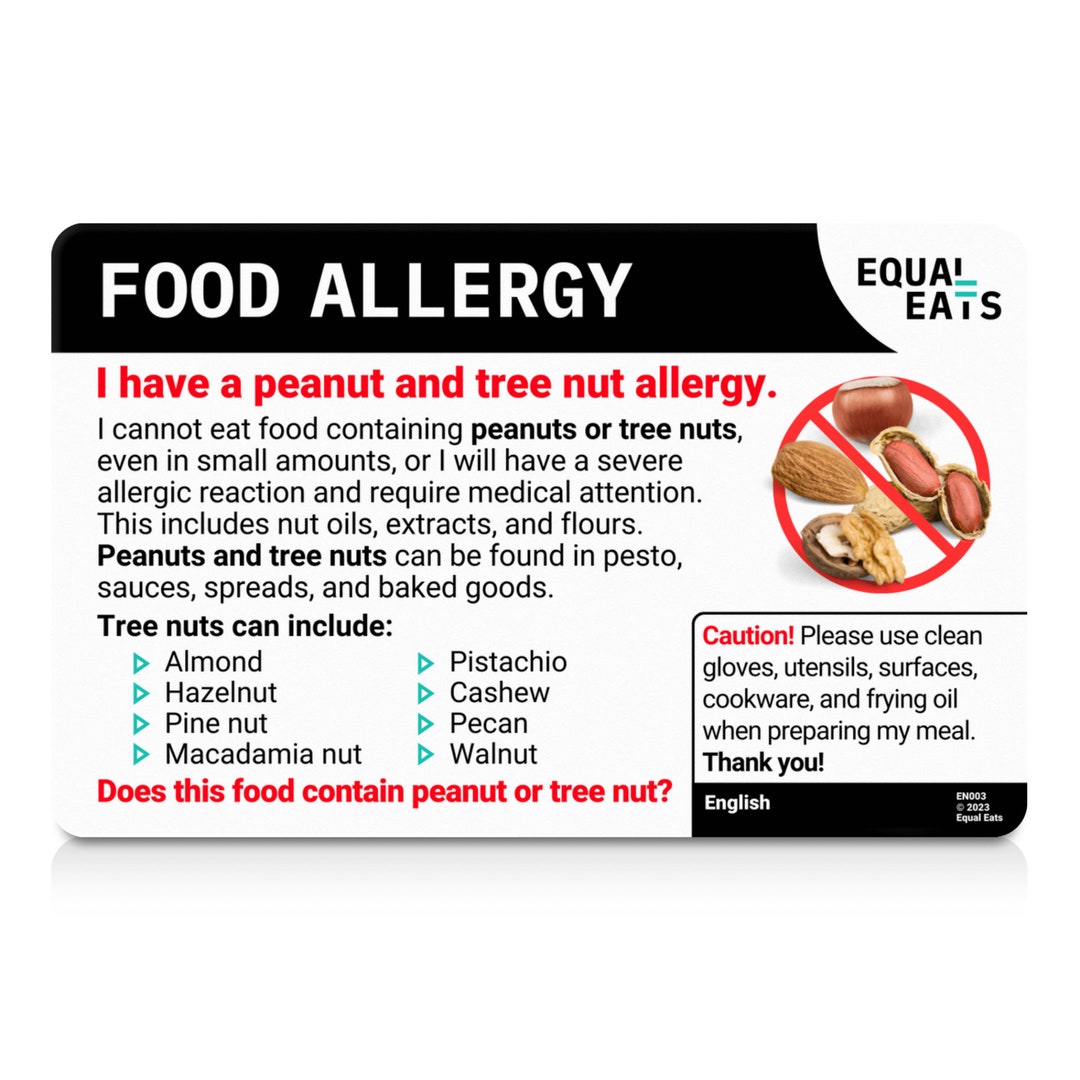 Peanut and Tree Nut Allergy Translation Card Select From 50 Languages