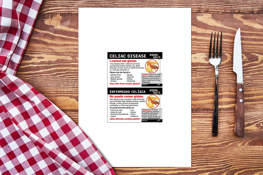 Printable Spanish Celiac Disease Allergy Alert Card instant Download ...