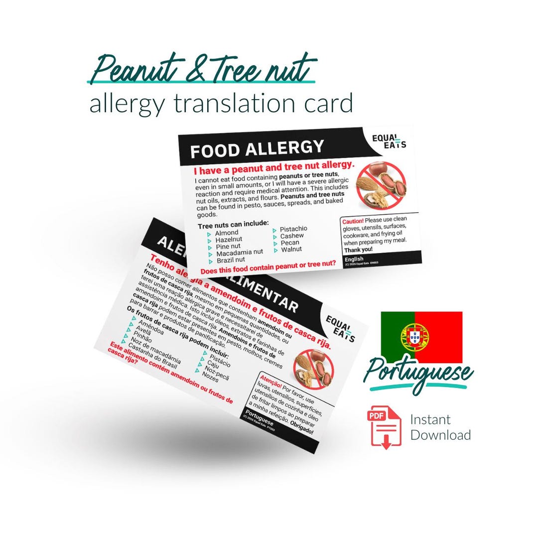 Portuguese Peanut & Tree Nut Allergy Translation Card - Instant ...