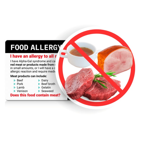 Alpha Gal Allergy Card, Chef Card for Safer Dining with Alpha Gal Syndrome, Equal Eats