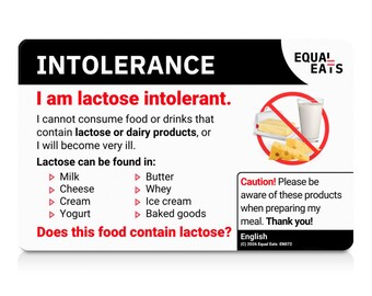 Lactose Intolerance Card｜Order in 50 Languages｜Equal Eats Dietary Translation Cards