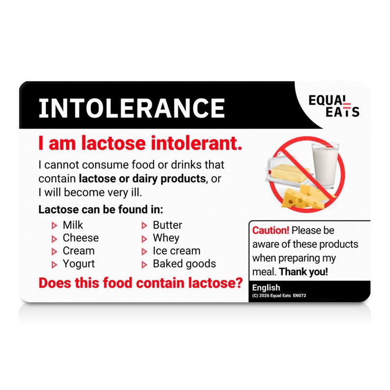 Tarjeta de intolerancia a la lactosa | Pedido en 50 idiomas | Tarjetas de traducción dietética de Equal Eats imagen 1