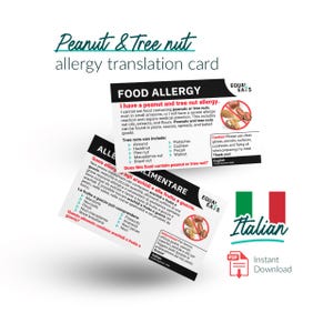 Scheda di traduzione per l'allergia alle arachidi e alla frutta a guscio - Inglese e italiano - Download immediato (PDF) - Allergia alimentare
