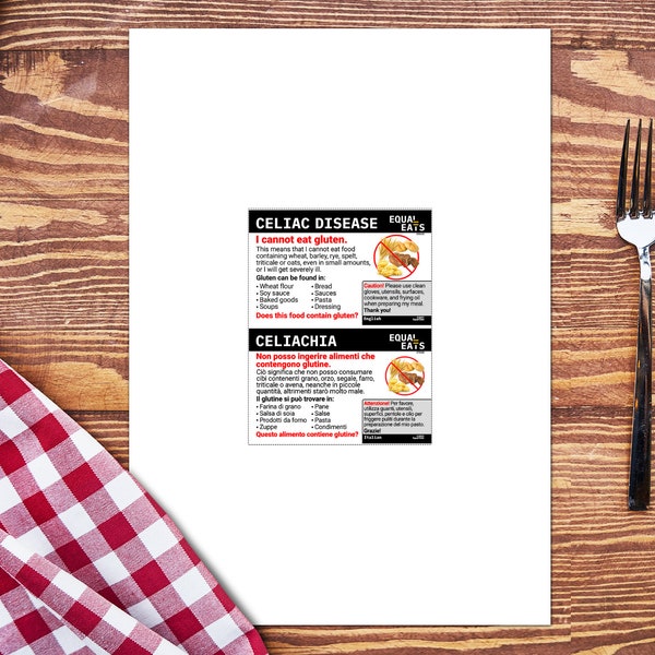 Printable Italian Celiac Disease Allergy Alert Card (Instant Download) - Print Multiple Copies and Save on your Phone