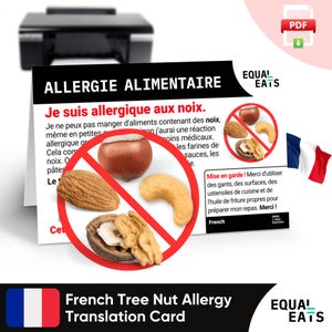 Franse notenallergie vertaalkaart, instant digitale download pdf, Eat Safe in France, Equal Eats, medische identiteitskaart