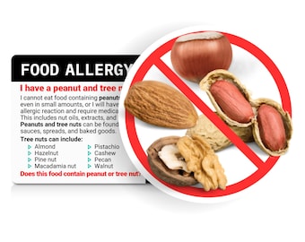 Peanut and Tree Nut Allergy Translation Card • Select from 50 Languages • Plastic Card Allergy Alert Card • Pro Translations • Equal Eats