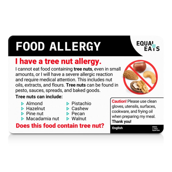 Tree Nut Allergy Translation Card • Restaurant Card in 50 Languages • Allergy Travel Essential • Nut Allergy Bracelet Backup • Chef Card