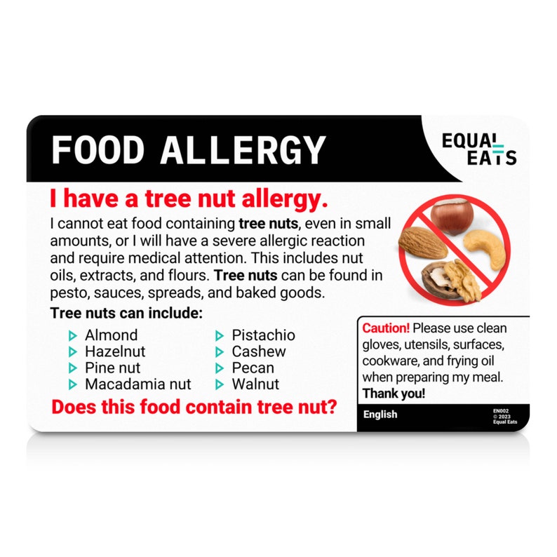 Tree Nut Allergy Translation Card Restaurant Card in 50 Etsy