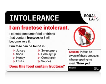 Fructose Intolerance Cards｜Order in 50 Languages｜Equal Eats Allergy Fructose Free Translation Cards