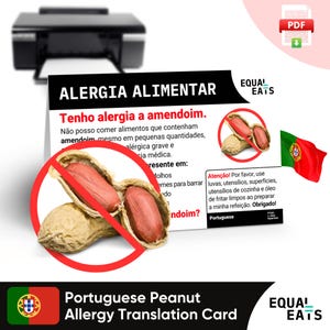 Portuguese Peanut Translation Card, Instant PDF Digital Download, Eat Safe in Portugal, Equal Eats, Medical ID Card
