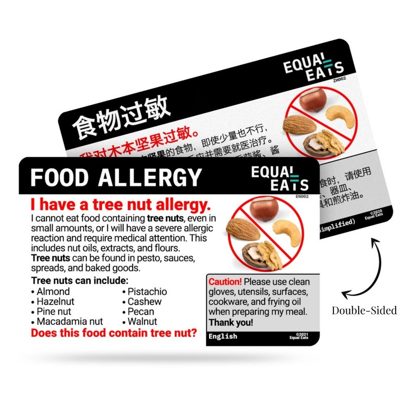 Tree Nut Allergy Translation Card Restaurant Card in 50 Etsy