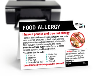 Printable Spanish Peanut and Tree Nut Allergy Alert Card (Digital Download) - Save and Show on your Phone - Print Multiple Copies