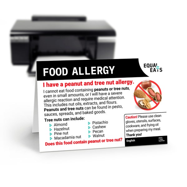 Printable Spanish Peanut and Tree Nut Allergy Alert Card (Digital Download) - Save and Show on your Phone - Print Multiple Copies