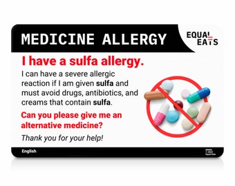 Sulfa Allergy Card Medical Alert ID Card for Medication Allergy Dad Gift Ideas 50 Languages Allergy Bracelet Back up Equal Eats Etsy Canada
