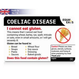 Gluten Free Card • Restaurant Card for Coeliac Disease • Select from 50 Languages • Travel Gift Ideas • Medical Alert Card for Travel