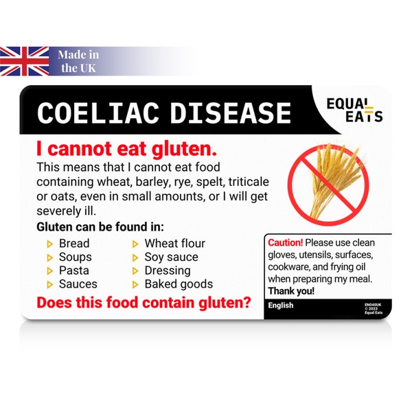 Gluten Free Card • Restaurant Card for Coeliac Disease • Select from 50 Languages • Travel Gift Ideas • Medical Alert Card for Travel