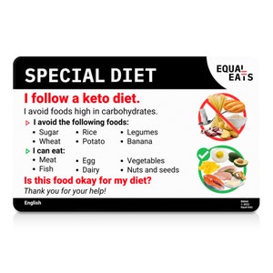 Keto-dieetkaart • Restaurantcommunicatiekaart voor ketogeen dieet • 50 talen • Reiscadeau-ideeën • Equal Eats