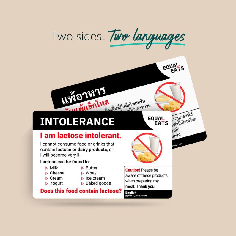 Tarjeta de intolerancia a la lactosa | Pedido en 50 idiomas | Tarjetas de traducción dietética de Equal Eats imagen 2