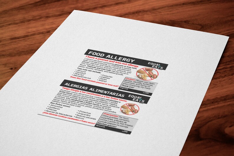 Printable Spanish Peanut and Tree Nut Allergy Alert Card Etsy