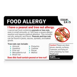 Peanut & Tree Nut Allergy Card - Food Allergy Alert