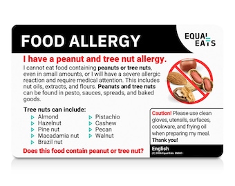 Peanut & Tree Nut Allergy Card - Food Allergy Alert