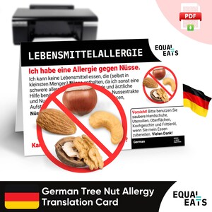 Tarjeta de traducción de alergia a los frutos secos en alemán, descarga digital instantánea en formato PDF, comer de forma segura en Alemania, Equal Eats, tarjeta de identificación médica