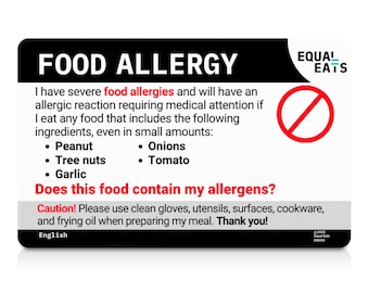 Customized Food Allergy Card | Custom Translation Card | Select from 500 Allergens and 50 Languages | Equal Eats Personalized Plastic Card