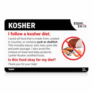 Kosher Diet Card｜Order in 50 Languages｜Equal Eats Dietary Translation Cards