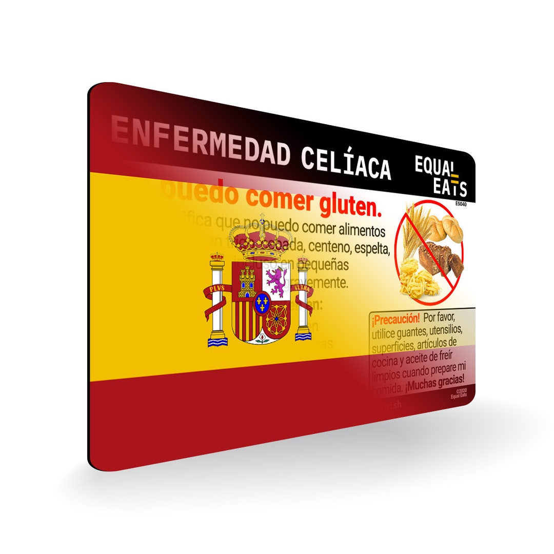 Spanish Gluten Free Card Restaurant Card for Celiac Disease Travel Gift