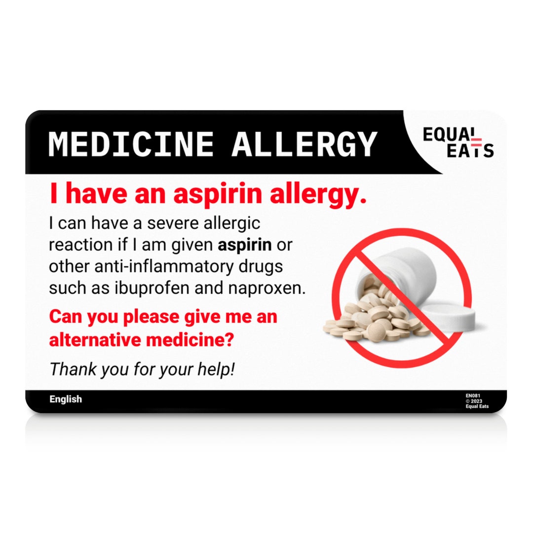 Aspirin Allergy Card Medical Alert ID Card for Medication
