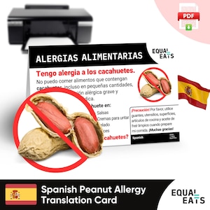 Spanish Peanut Translation Card, Instant PDF Digital Download, Eat Safe in Spain, Equal Eats, Medical ID Card