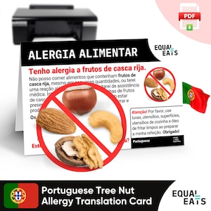 Portuguese Tree Nut Allergy Translation Card, Instant PDF Digital Download, Eat Safe in Portugal, Equal Eats, Medical ID Card