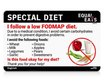Low FODMAP Diet Card • Restaurant Food Allergy Card, 58 Languages