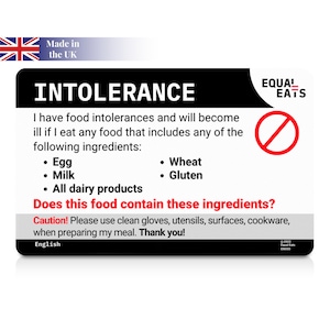 Custom Food Intolerance Translation Card • Select from 50 Languages • Personalized Plastic Dietary Card for Travel • Customized Card