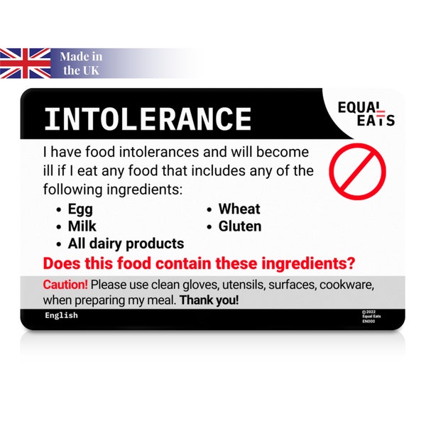 Custom Food Intolerance Translation Card • Select from 50 Languages • Personalized Plastic Dietary Card for Travel • Customized Card