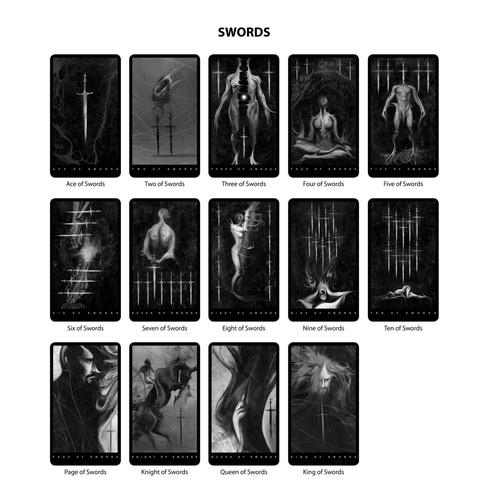The Black Tarot | Black and White Tarot Deck & Guide by Da