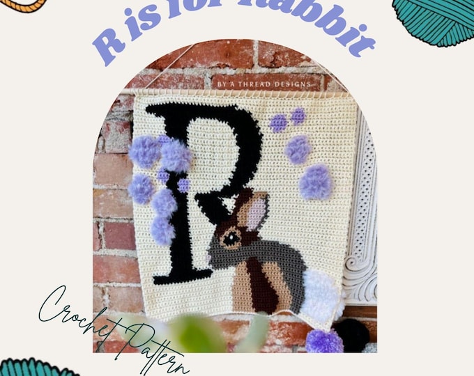Featured listing image: R is for Rabbit Crochet Pattern – Alphabet Wall Tapestry PDF