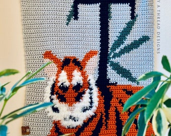 PATTERN: T is for Tiger, PDF Download, Crochet Wall Hanging