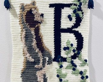 PATTERN: B is for Bear, PDF download, crochet wall hanging, tapestry crochet, crochet home decor