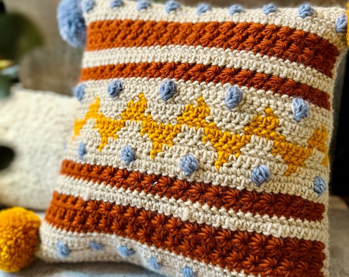 Featured listing image: Claire Pillow Cover – 16x16 Wool Crochet Pillow Case for Spring Decor