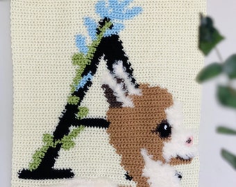 PATTERN: A is for Alpaca, crochet wall hanging, tapestry crochet, crochet home décor