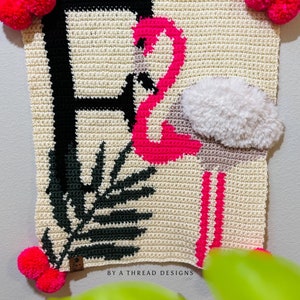 PATTERN: F is for Flamingo, crochet wall hanging, tapestry crochet, crochet home décor