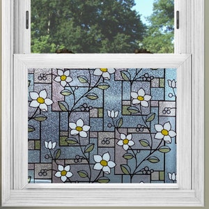 Static cling Window Film Stylish Privacy Decoration for your Home Office Studio Summer House Blue Stained Glass Design (FREE POSTAGE)